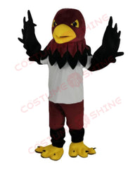 Fierce Hawk Bird Mascot Costume Dressed with White T-Shirt & Maroon Pants