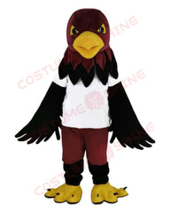 Fierce Hawk Bird Mascot Costume Dressed with White T-Shirt & Maroon Pants