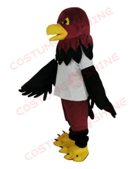 Fierce Hawk Bird Mascot Costume Dressed with White T-Shirt & Maroon Pants