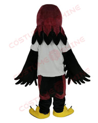 Fierce Hawk Bird Mascot Costume Dressed with White T-Shirt & Maroon Pants