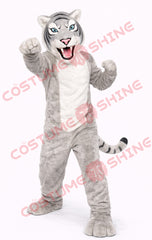 Adult White Tiger Mascot Costume Gray Plush Full Body Suit