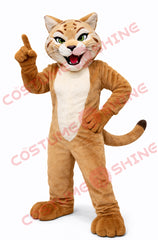 Adult Wildcat Mascot Costume Brown Plush Pointing Full Body