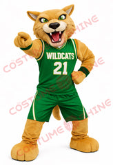 Adult Wildcat Mascot Costume Green Basketball Uniform Plush