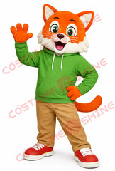 Adult Wildcat Mascot Costume with Green Hoodie