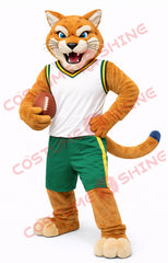 Adult Wildcat Mascot Costume Green White Sports Uniform Full Body