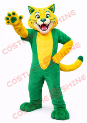 Adult Wildcat Mascot Costume Green Yellow Plush Full Body