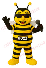 Bee Mascot Costume Yellow Black Striped Outfit with Buzz Logo