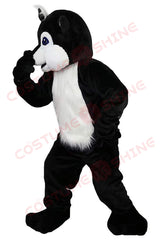Black and White Raccoon Mascot Costume with Fluffy White Belly