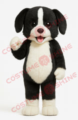 Black & White Dog Mascot Costume – Cute Waving Plush Character Suit