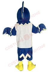 Blue Falcon Mascot Costume with White Shirt and Yellow Beak