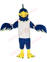 Blue Falcon Mascot Costume with White Shirt and Yellow Beak