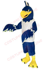 Blue Falcon Mascot Costume with White Shirt and Yellow Beak