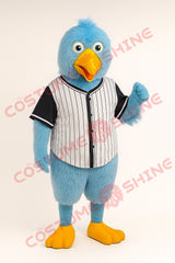 Blue Chicken Mascot Costume in Baseball Uniform – Custom Plush Bird Suit