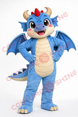 Blue Dragon Mascot Costume Adult Cute Standing Style