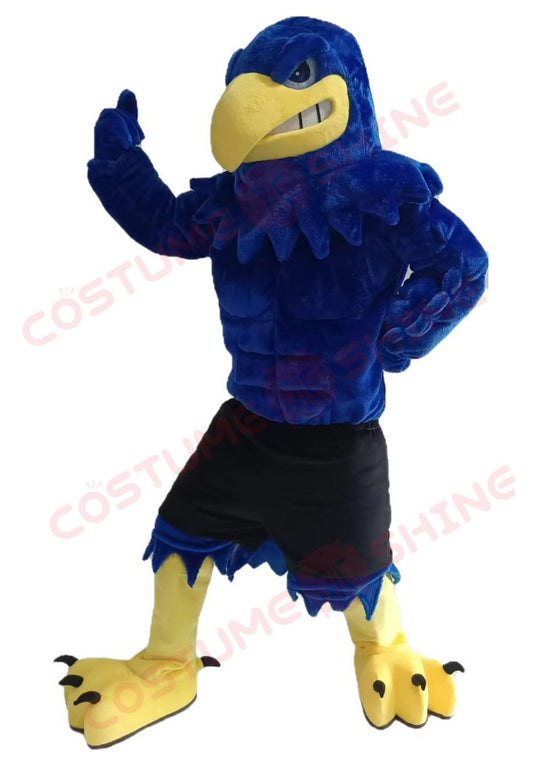 Blue Eagle Falcon Mascot Costume for Adults – Fierce Falcon Bird Suit with Yellow Beak & Feet