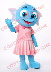 Blue Fish Mascot Costume with Pink Dress for Adults