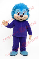 Blue Hedgehog Mascot Costume with Purple Outfit for School Events