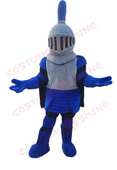 Blue Knight Mascot Costume with Silver Helmet – Medieval Warrior Character