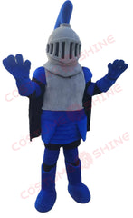 Blue Knight Mascot Costume with Silver Helmet – Medieval Warrior Character