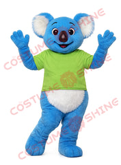Blue Koala Mascot Costume with Green Shirt – Cute Furry Character Suit