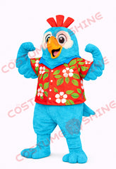 Blue Parrot Mascot Costume with Hawaiian Shirt Adult Performance Outfit