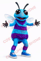 Blue & Purple Bee Mascot Costume Adult Plush Insect Suit