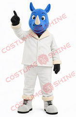 Blue Rhino Mascot Costume for Adults – White Outfit Plush Suit