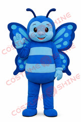 Blue Butterfly Mascot Costume for Adults Plush Waving Design