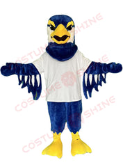 Blue and Yellow Bird Mascot Costume with Wings and White Shirt