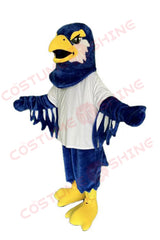 Blue and Yellow Bird Mascot Costume with Wings and White Shirt