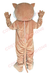 Brown Bobcat Mascot Costume with White Belly and Open Mouth