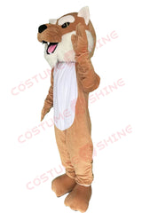 Brown Bobcat Mascot Costume with White Belly and Open Mouth