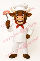 Brown Bull Chef Mascot Costume for Restaurant & Event Promotions