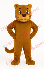 Brown Cougar Mascot Costume – Full Body Plush Suit with Cute Expression