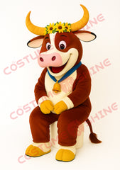 Brown Cow Mascot Costume with Sunflower Headpiece