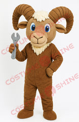 Brown Goat Mascot Costume with Wrench – Plush Animal Suit for Events