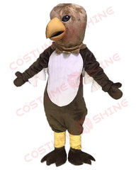 Brown Hawk Mascot Costume with White Belly and Yellow Legs