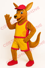 Yellow Red Kangaroo Mascot Costume with Sports Outfit and Cap