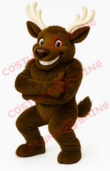 Cute Brown Moose Mascot Costume – Plush Animal Suit with Antlers
