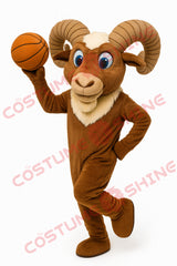Brown Goat Mascot Costume with Basketball – Plush Sports Mascot Suit