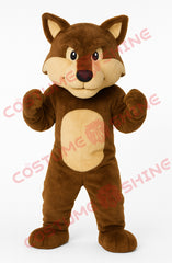 Brown Wolf Mascot Costume with Fists Up – Adult Plush Full-Body Suit