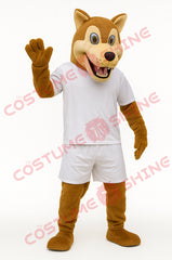 Brown Wolf Mascot Costume with White Sports Outfit for Events