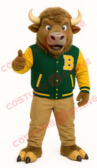 Buffalo Mascot Costume with Green Jacket – School Team Suit