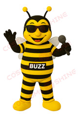 Buzz Bee Mascot Costume with Microphone and Sunglasses