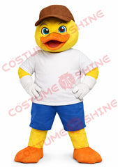 Casual Duck Mascot Costume Adult with White T-Shirt & Blue Shorts