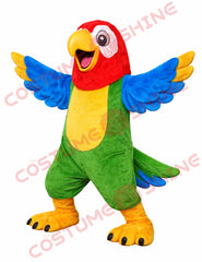 Red Green Parrot Mascot Costume Adult with Blue Wings for Events