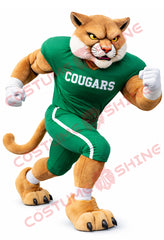 Cougar Mascot Costume Adult Green Sports Uniform