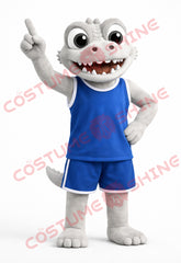 Adult Gray Crocodile Mascot Costume Plush with Blue Basketball Outfit