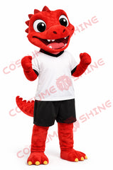Adult Red Crocodile Mascot Costume with White Sports T-Shirt