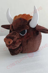 Dark Brown Bison Mascot Costume in White Sports Uniform